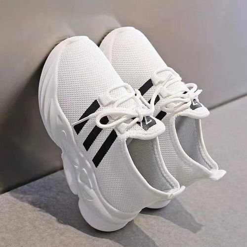 Boy Girls Sneakers Children's Breathable Mesh Lightweight Comfortable Kids Sport Casual Shoes - White